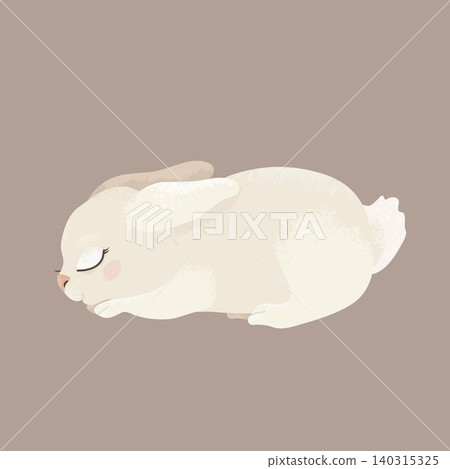 Cute sleeping bunny on beige background for nursery decor, baby cards, stickers, posters and cozy spring design. Cute sleeping bunny on beige background for nursery decor, baby cards, stickers, posters and cozy spring design. 140315325