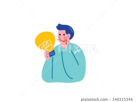 插圖描繪了一個男人正在思考某個想法。 插圖描繪了一個男人正在思考某個想法。 140315344