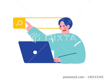 插圖描繪了一名男子在電腦上搜尋資訊。 插圖描繪了一名男子在電腦上搜尋資訊。 140315345
