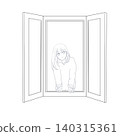 女孩望向窗外（黑白照片） 140315361