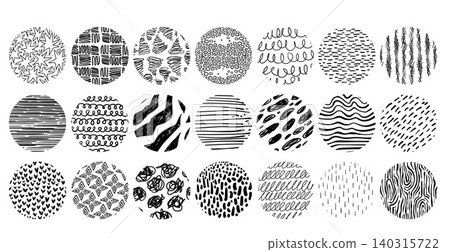 Round samples of hand drawn crosshatch patterns Round samples of hand drawn crosshatch patterns 140315722