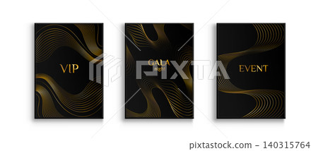 Premium gala black background with gold wave lines Premium gala black background with gold wave lines 140315764