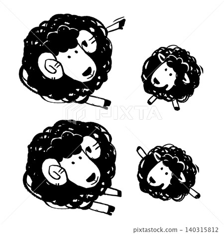 A set of simple illustrations of a mother sheep and her baby sheep. A set of simple illustrations of a mother sheep and her baby sheep. 140315812