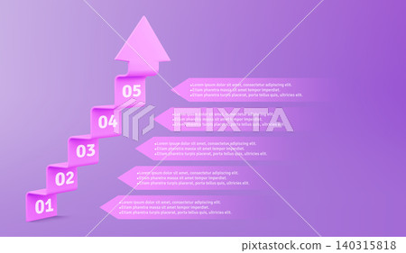 3d infographic steps stair with arrow, 5 levels 140315818