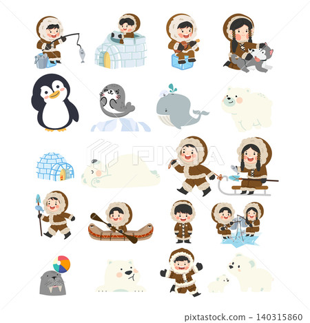 Arctic Animals and People Illustration Set Arctic Animals and People Illustration Set 140315860