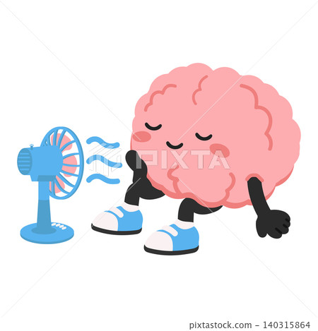 Cute Brain Character Cooling Off With Fan 140315864