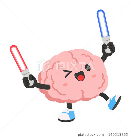 Cute Brain Character Holding Cheer Stick Cute Brain Character Holding Cheer Stick 140315865
