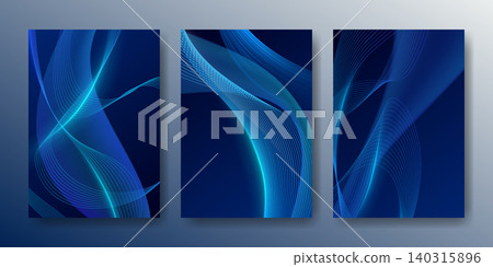 Abstract blue wave posters with flowing lines 140315896