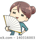 A woman fanning herself with a fan. 140316003