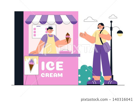 Ice Cream Shop Vector Illustration Featuring Ice Cream Cart, Gelato Storefront, Frozen Dessert Business, Sweet Treat Vendor, and Summer Refreshments Ice Cream Shop Vector Illustration Featuring Ice Cream Cart, Gelato Storefront, Frozen Dessert Business, Sweet Treat Vendor, and Summer Refreshments 140316041