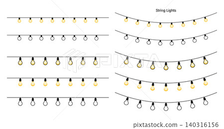 String lights illustration set, vector, simple, light bulb, white background String lights illustration set, vector, simple, light bulb, white background 140316156