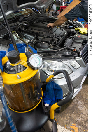 Automotive mechanics working in a car repair shop: Vehicle inspection and maintenance 140316166