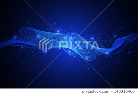 Abstract big data visualization background. Futuristic digital network connection with particle wave line vector illustration. Abstract big data visualization background. Futuristic digital network connection with particle wave line vector illustration. 140316466