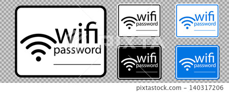 Wifi free password zone with strong signal vector icon and logo sticker sign for network access. Symbol router wave wlan fi set in round signage spot area label, available as a public design Wifi free password zone with strong signal vector icon and logo sticker sign for network access. Symbol router wave wlan fi set in round signage spot area label, available as a public design 140317206