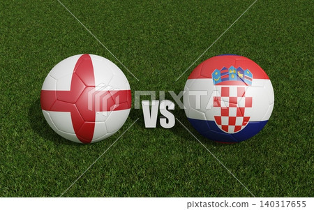 Footballs in flags colors on grass , England with Croatia .3d rendering Footballs in flags colors on grass , England with Croatia .3d rendering 140317655