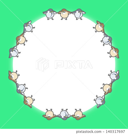 A circular (square) frame featuring sparrow and titmouse chicks. A circular (square) frame featuring sparrow and titmouse chicks. 140317697