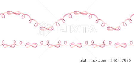 Pink satin ribbons seamless border. Hand drawn watercolor illustration, isolated. Pastel clip art for cards and invitations for baby showers, birthdays and Valentines Day. Pink satin ribbons seamless border. Hand drawn watercolor illustration, isolated. Pastel clip art for cards and invitations for baby showers, birthdays and Valentines Day. 140317950