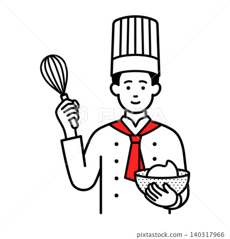 A male pastry chef holding cooking utensils A male pastry chef holding cooking utensils 140317966