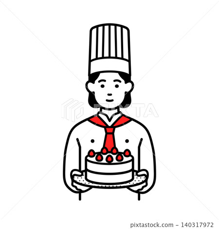 A female pastry chef holding a cake 140317972