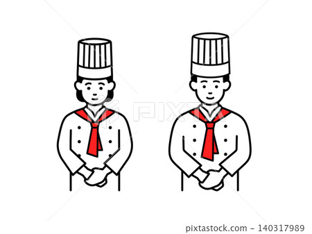 A male and female pastry chef bowing. A male and female pastry chef bowing. 140317989
