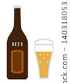 A simple illustration of a bottle of beer and a beer glass. 140318053