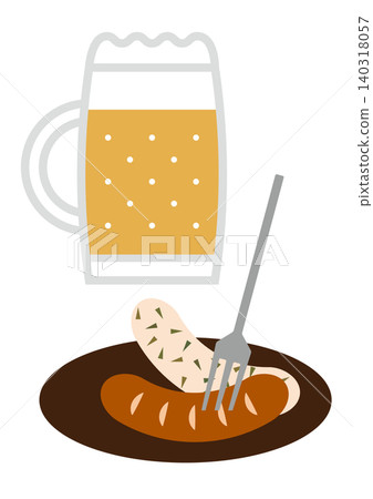 Illustration of beer and sausage snacks 140318057
