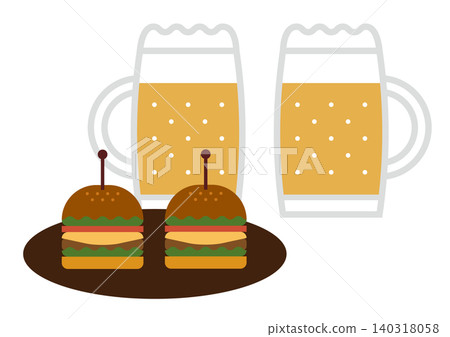 A fast food set of hamburger and beer. A fast food set of hamburger and beer. 140318058