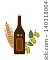 Illustration of a beer bottle, barley, and hops 140318064