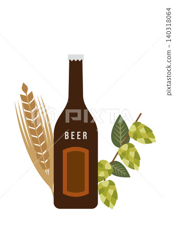Illustration of a beer bottle, barley, and hops Illustration of a beer bottle, barley, and hops 140318064
