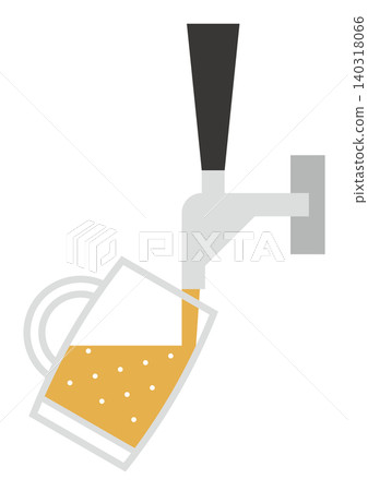 圖示為將啤酒從啤酒龍頭倒入啤酒杯中。 圖示為將啤酒從啤酒龍頭倒入啤酒杯中。 140318066