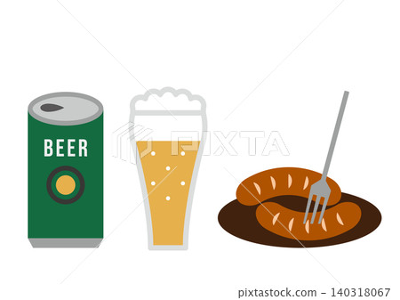 Illustration of canned beer and sausages as snacks Illustration of canned beer and sausages as snacks 140318067