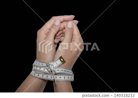 Woman hands tied with measuring tape transparent PNG 140318212