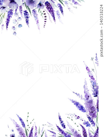 Floral frame with watercolor light purple lavender flowers, botanical illustration with copy space Floral frame with watercolor light purple lavender flowers, botanical illustration with copy space 140318224