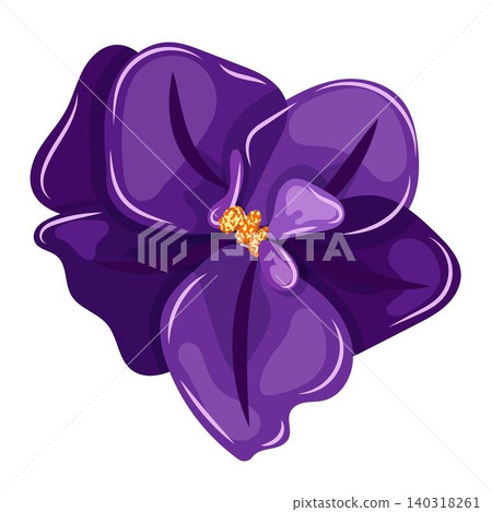 A single purple violet flower with intricate petal details and a bright yellow center; isolated on a white background. A single purple violet flower with intricate petal details and a bright yellow center; isolated on a white background. 140318261