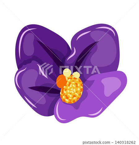 A single purple violet flower with intricate petal details and a bright yellow center; isolated on a white background. 140318262