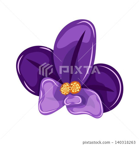 A single purple violet flower with intricate petal details and a bright yellow center; isolated on a white background. A single purple violet flower with intricate petal details and a bright yellow center; isolated on a white background. 140318263