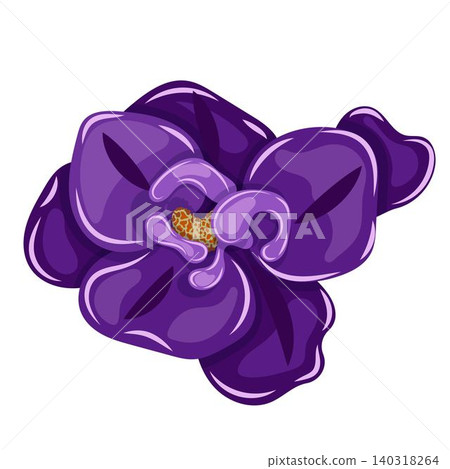 A single purple violet flower with intricate petal details and a bright yellow center; isolated on a white background. A single purple violet flower with intricate petal details and a bright yellow center; isolated on a white background. 140318264