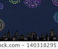 一幅以夜幕下的城市景觀和煙火為主題的插畫。 140318295