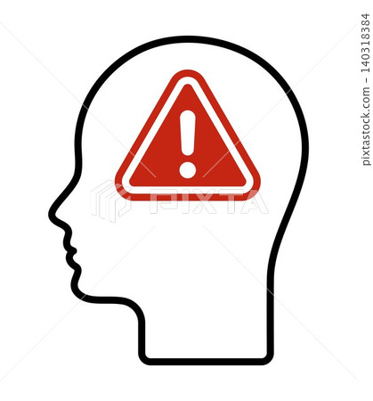 Red mental warning sign inside head. Human head with red warning sign , mental alert symbol with exclamation triangle inside profile outline for psychology, stress, danger awareness, safety notice Red mental warning sign inside head. Human head with red warning sign , mental alert symbol with exclamation triangle inside profile outline for psychology, stress, danger awareness, safety notice 140318384
