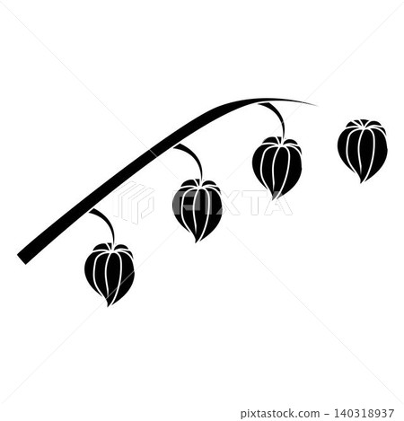A physalis branch with four flowers in a black and white silhouette style. Vector illustration isolated on a white background. A physalis branch with four flowers in a black and white silhouette style. Vector illustration isolated on a white background. 140318937