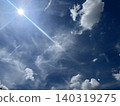 A bright sun and white clouds spread across the blue sky. 140319275