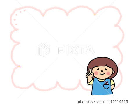 Illustration frame of a cute girl in an apron pointing, for announcements, notices, copy space, and materials. 140319315