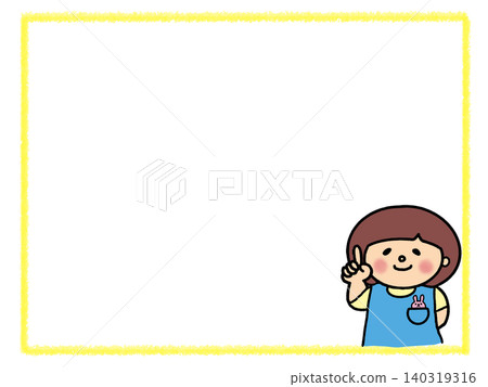 Illustration frame of a cute girl in an apron pointing, for announcements, notices, copy space, and materials. 140319316