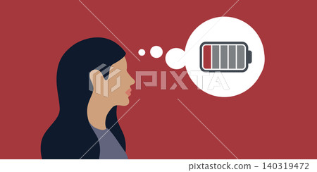 depressed young woman with empty battery burnout concept vector illustration 140319472