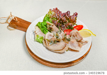Stir-fried pork belly with green onions and salt Stir-fried pork belly with green onions and salt 140319678