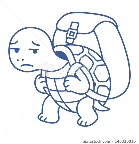 Turtle mascot with backpack in line art style for educational materials and stickers Turtle mascot with backpack in line art style for educational materials and stickers 140320030