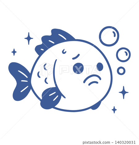 Sad fish mascot in blue doodle style for sticker or greeting card Sad fish mascot in blue doodle style for sticker or greeting card 140320031
