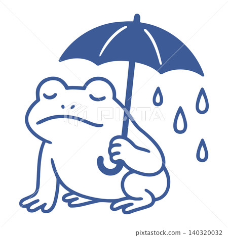 Frog holding umbrella on rainy day in blue line art style for sticker or icon Frog holding umbrella on rainy day in blue line art style for sticker or icon 140320032