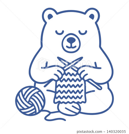 Knitting bear mascot in line art style for textile print and fabric design 140320035