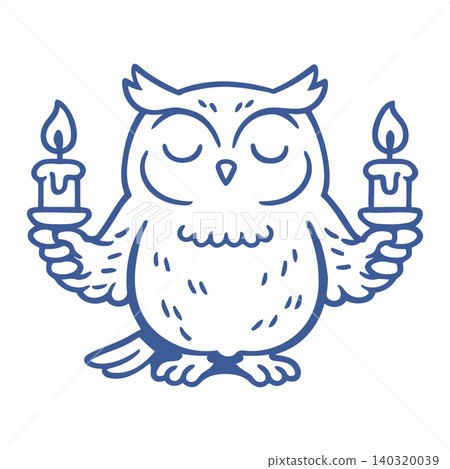 Owl mascot holding candles in line art style for sticker or greeting card Owl mascot holding candles in line art style for sticker or greeting card 140320039